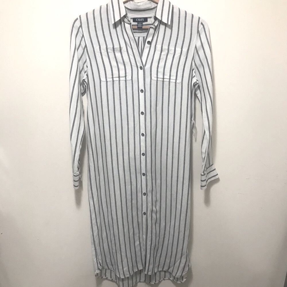 Chaps Petite Striped Linen-Blend Shirtdress. SP